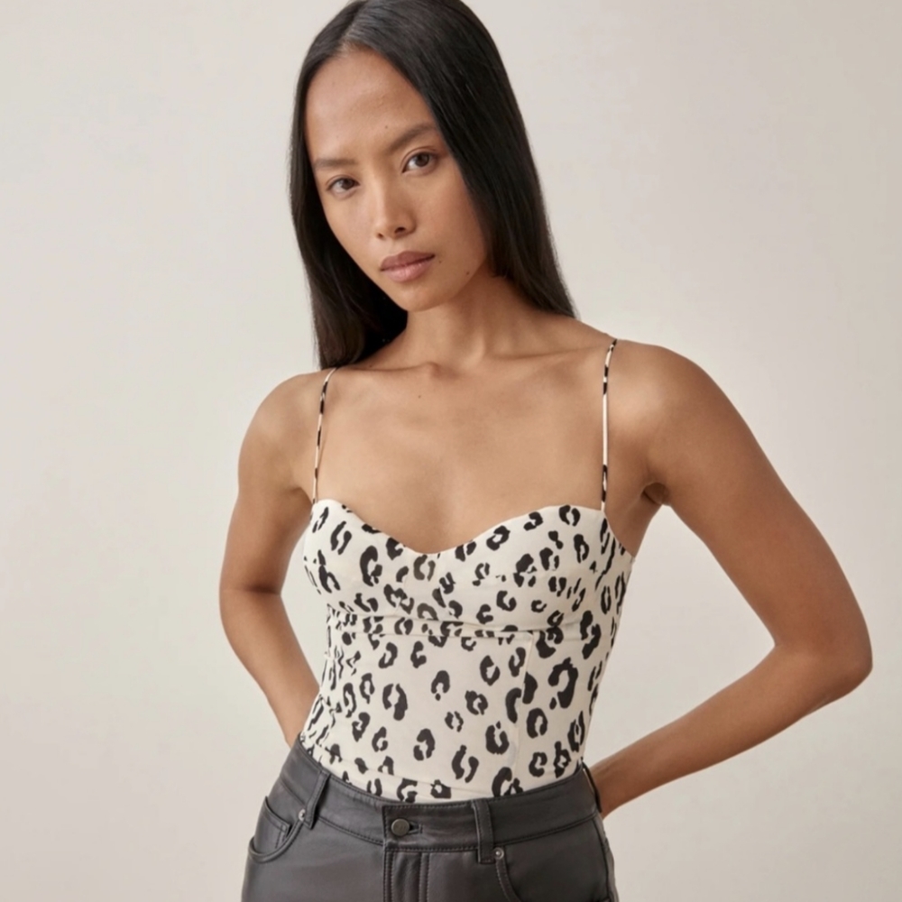 NWT Reformation Liza Top in Snow Leopard Size 8